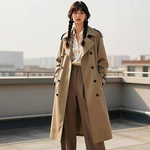 Fashion Model in Trench Coat on Rooftop