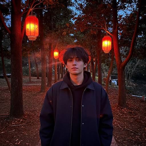 Dusk Forest Clearing with Lanterns
