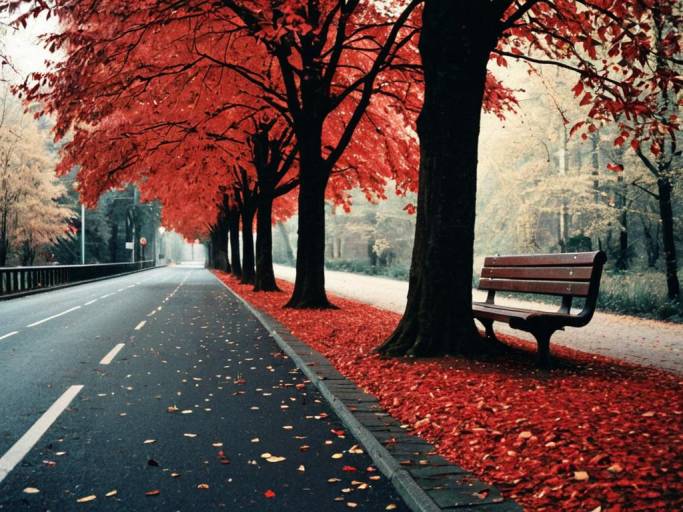 Cozy Autumn Scene with Red Leaves