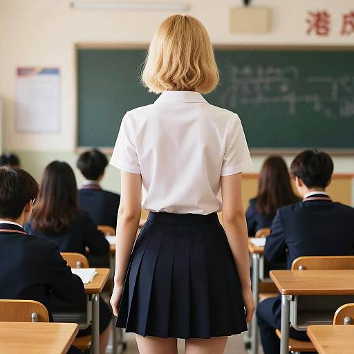 Blonde Student in Classroom from Behind