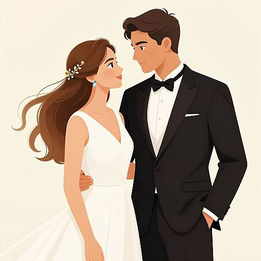 Romantic Elegant Wedding Couple Illustration