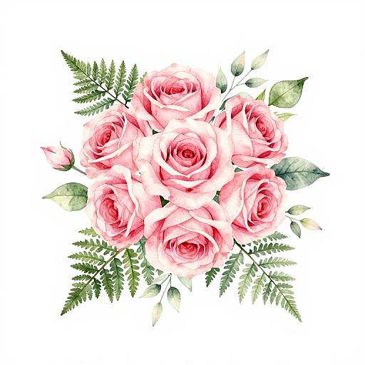 Watercolor Pink Rose Wedding Bouquet