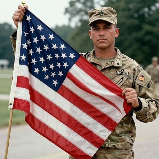 American Soldier Holding Flag