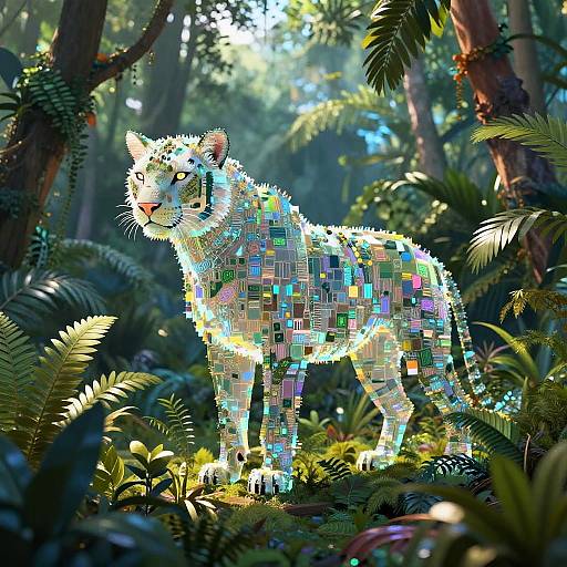 Digital Leopard in Futuristic Jungle
