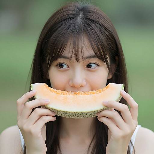 Young Woman Holding Melon Slice