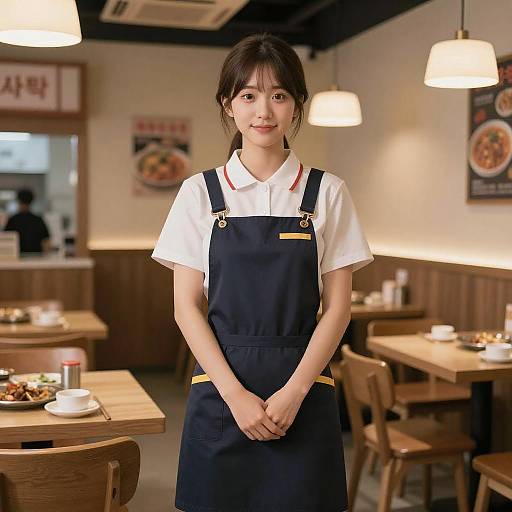 Cinematic Capture of Korean Bistro Waitress