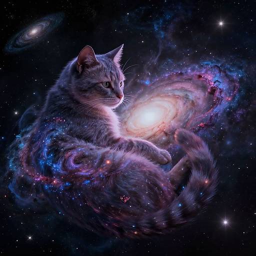 Stardust Cat Curling in Space