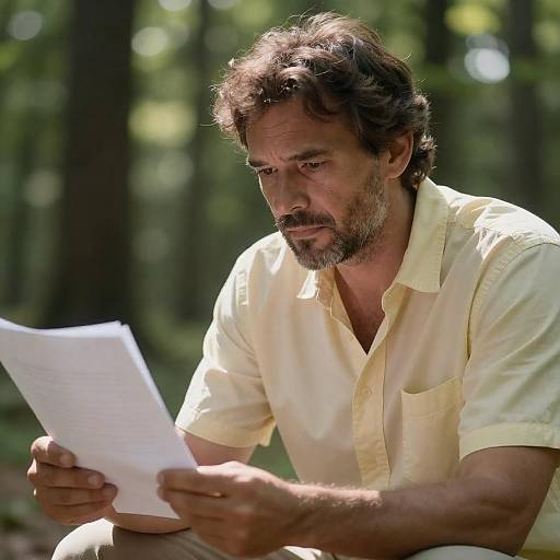 Focused Man in Sunlit Forest Setting
