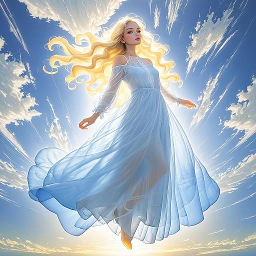 Floating Blonde in Sunlit Sheer Dress