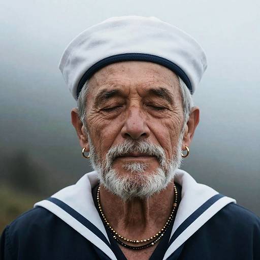 Serene Elderly Sailor Portrait in Fog
