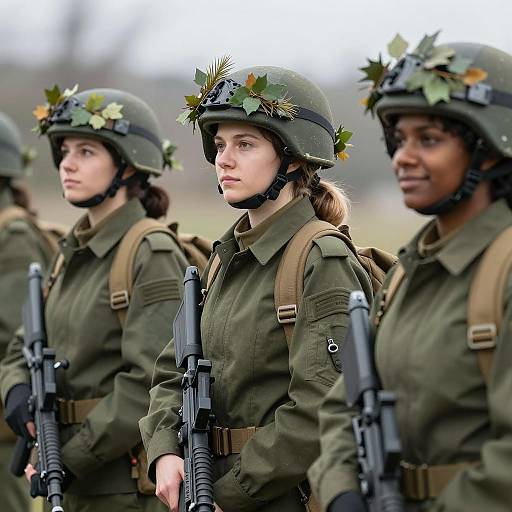 Three Female Soldiers in Winter Setting