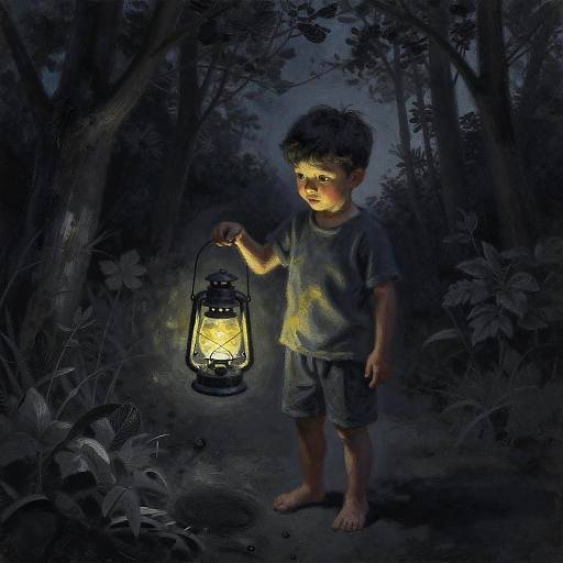 Glowing Lantern Boy in Forest