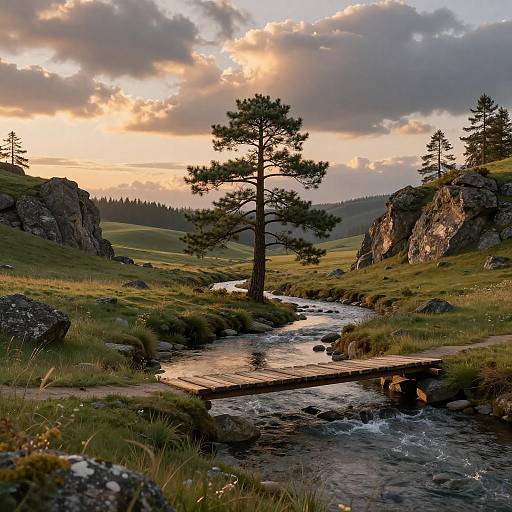 Serene Twilight Meadow Landscape Scene