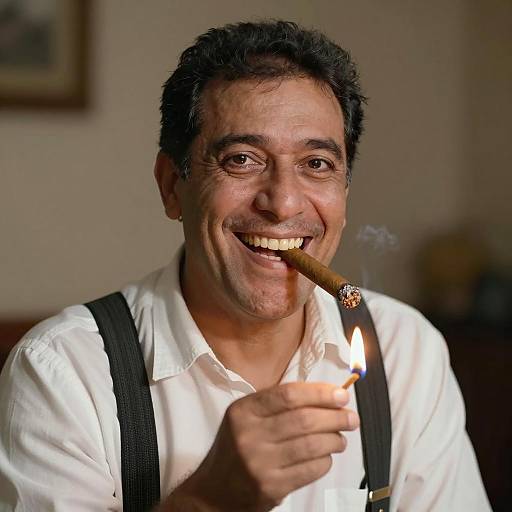 Cheerful Man with Cigar and Match