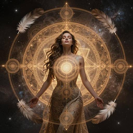Woman with Sacred Geometry and Feathers