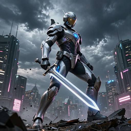 Futuristic Warrior with Plasma Sword