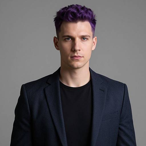 Realistic Portrait of Purple-Haired Man