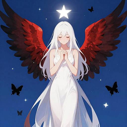 White-Haired Anime Angel with Wings