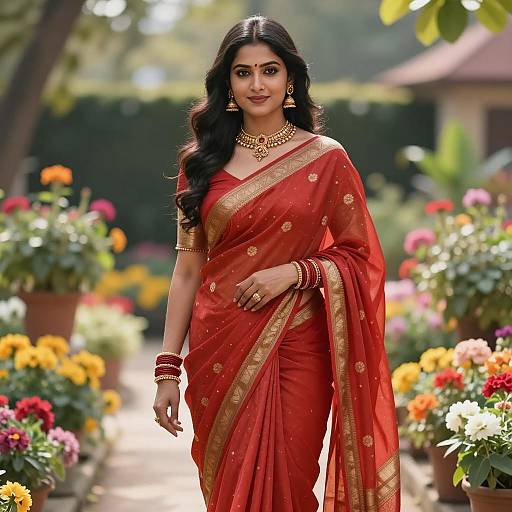 Elegant Indian Woman in Vibrant Garden