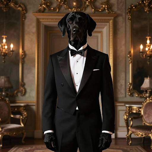 Regal Great Dane in Tuxedo in Rococo Room