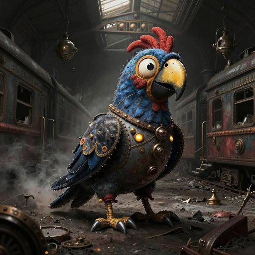 Corrupted Carnival Parrot in Noir Steampunk