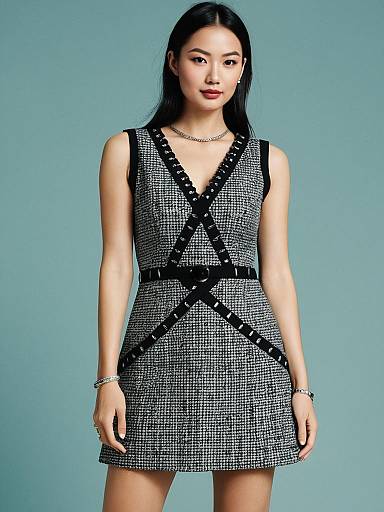 Stylish Asian Woman in Tweed Mini Dress