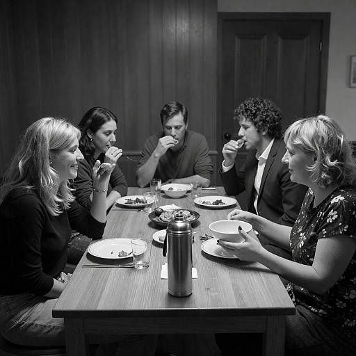 Casual Gathering Around a Wooden Table