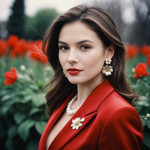 Elegant Woman in Silk Suit Outdoors