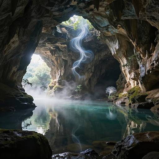 Mystical Limestone Cavern with Mist
