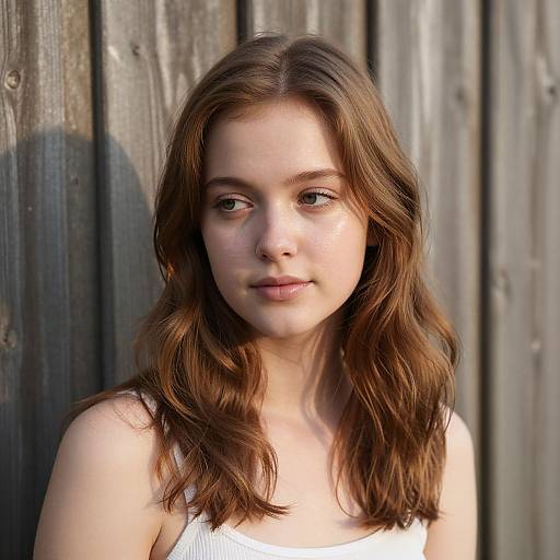 Gentle Young Woman by Wooden Fence