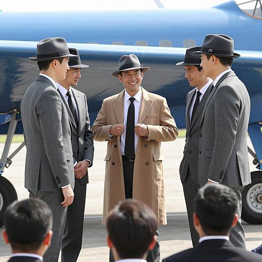 Men in Suits and Fedoras by Airplane