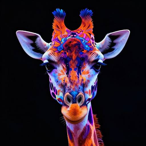 Neon Symmetrical Giraffe Portrait