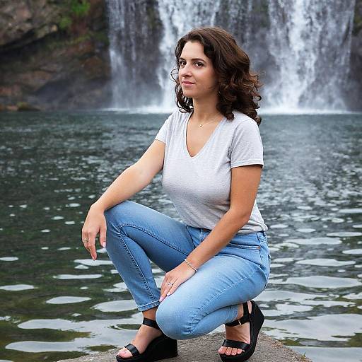 Stylish Woman by Serene Waterfall