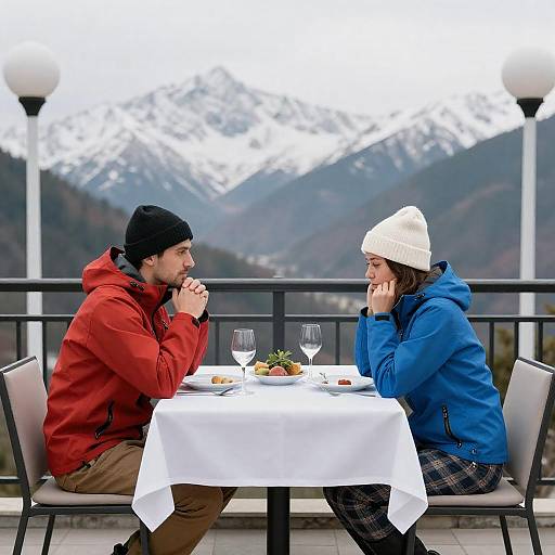 Couple Dining Outdoors with Mountain View