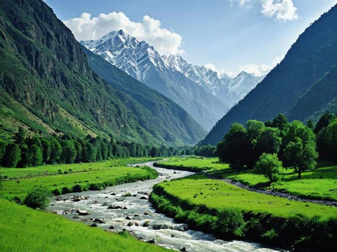 Serene Valley Landscape with Mountains