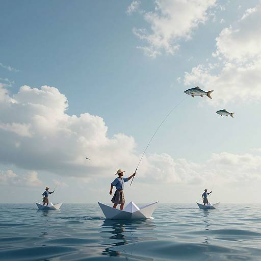 Surreal Fishermen in Dreamlike Waters