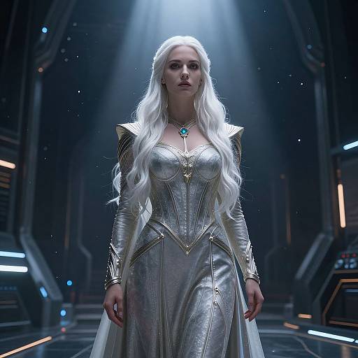 Regal Woman in Futuristic Space
