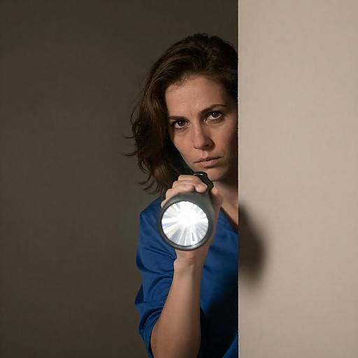 Woman Peeking with Flashlight