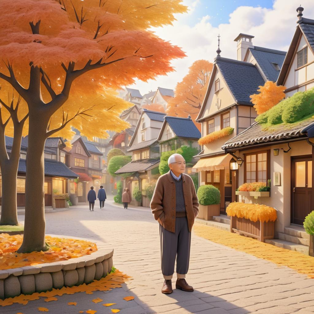 Cozy Elderly Man in Autumn Village