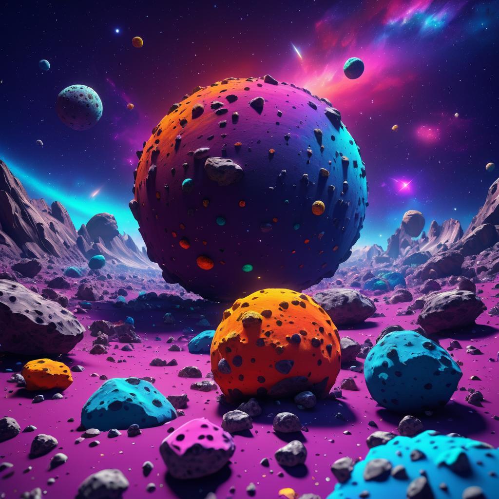 Vibrant Cosmic Scene with Asteroid Field