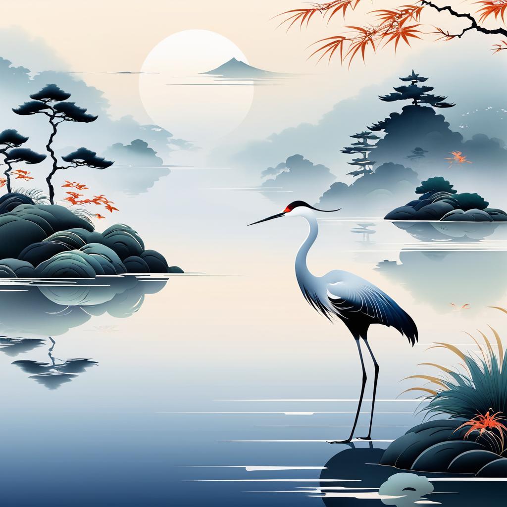 Elegance of a Crane in Ukiyo-e Style