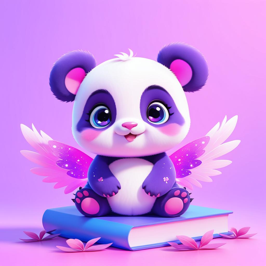 Adorable Panda with Wings and Books