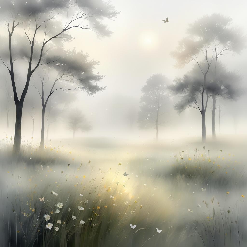 Ethereal Meadow in Misty Serenity