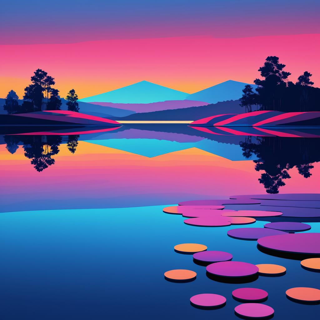 Vibrant Dusk Lake Modern Art Piece