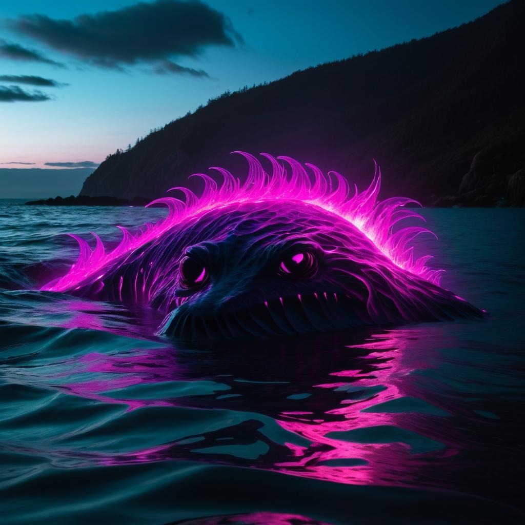 Magenta Glowing Sea Monster in Water