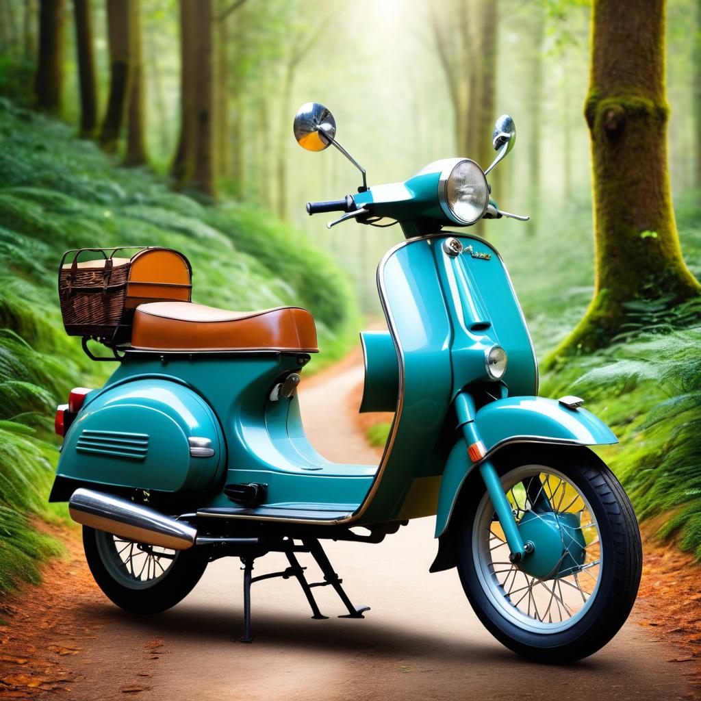 Classic Moped in Enchanted Forest Setting