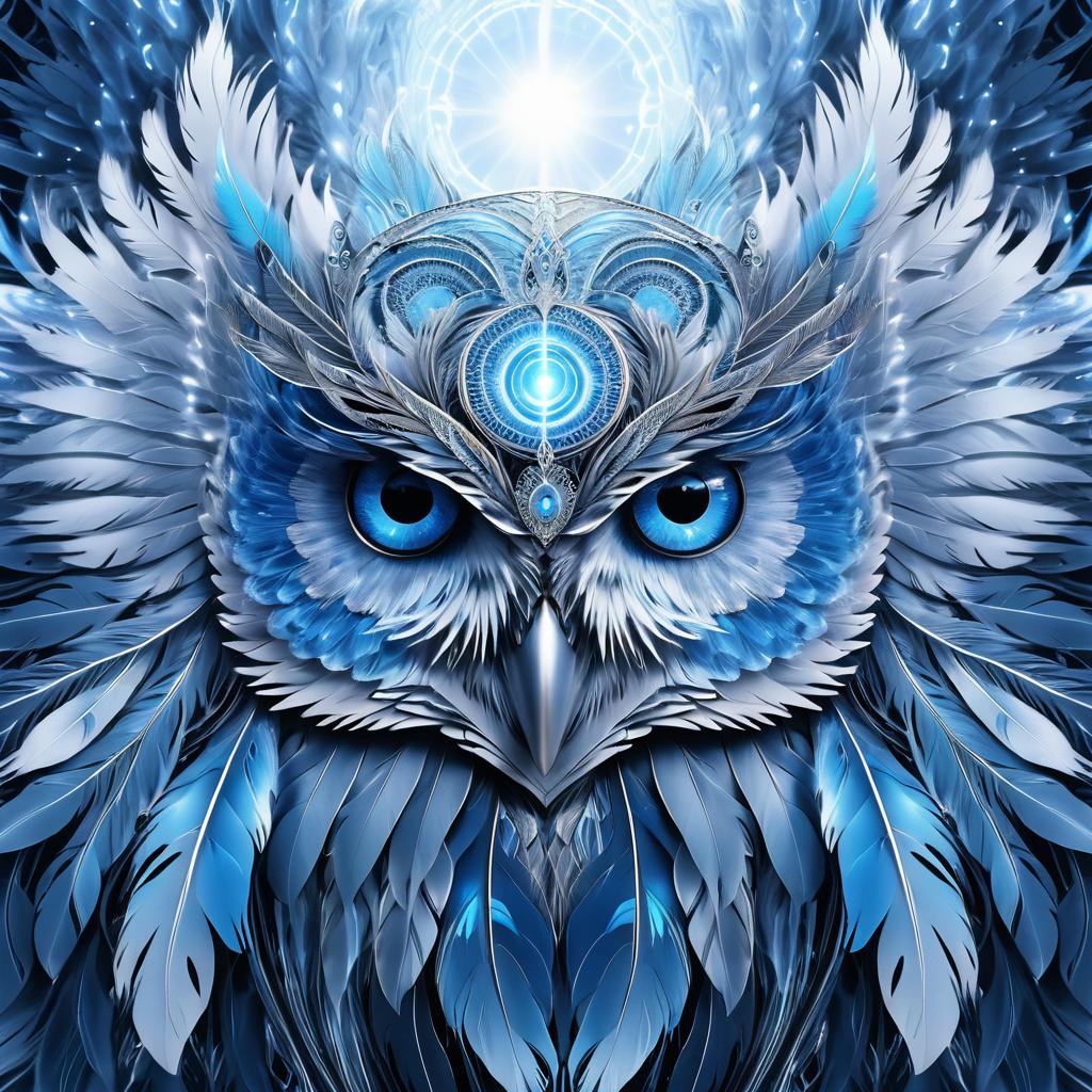 Awakening Owl: Dreamlike Silver and Blue