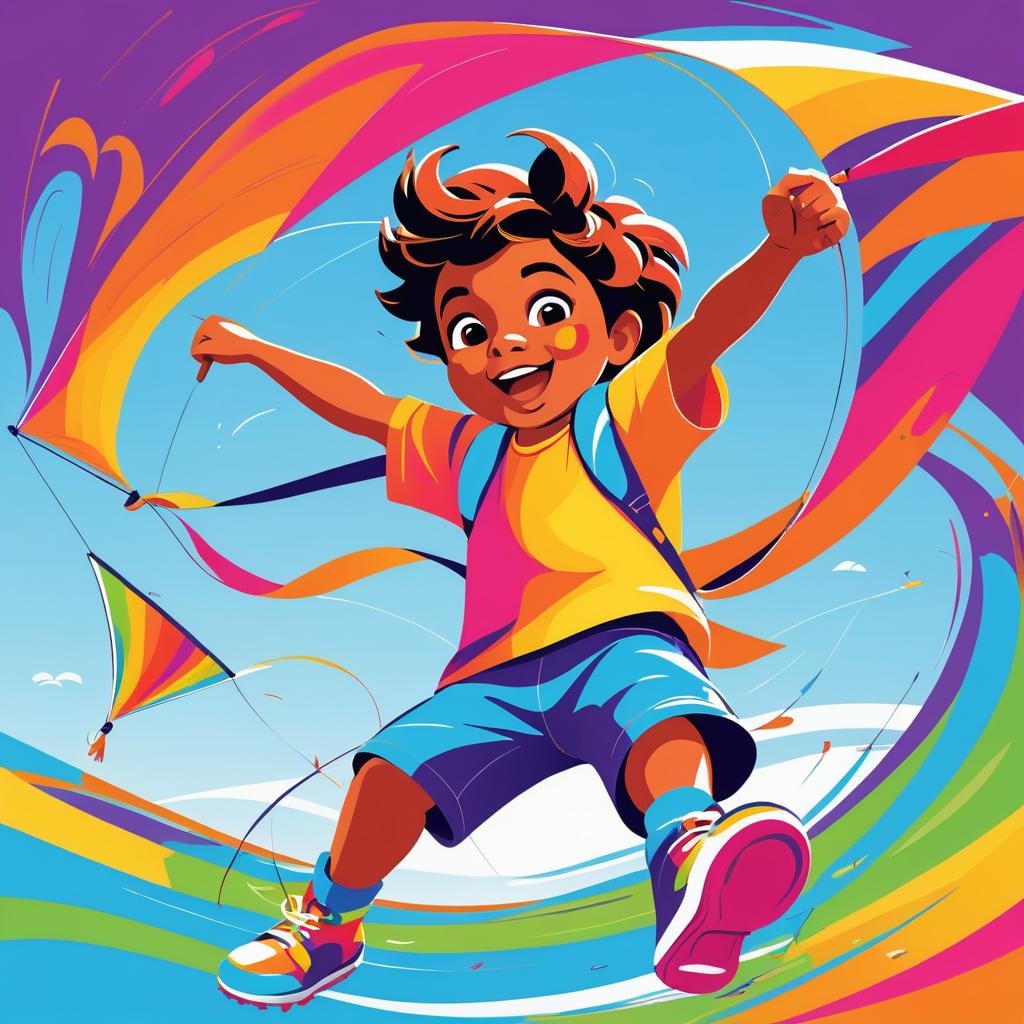 Dynamic Cartoon of a Flying Kite Child