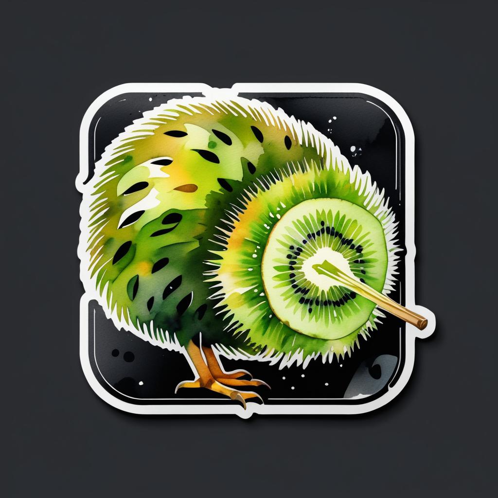 Watercolor Kiwi Sticker Design Concept