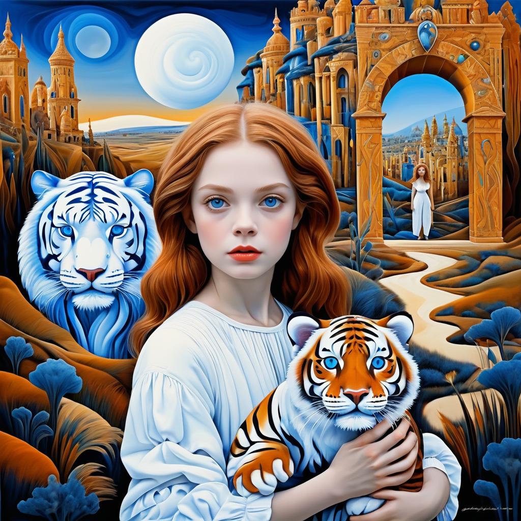 Surreal Landscape with Woman and Tiger